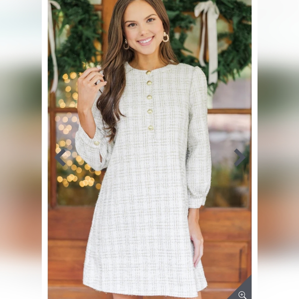 Feeling Like a Queen White Tweed Dress, Size XL - Picture 1 of 9